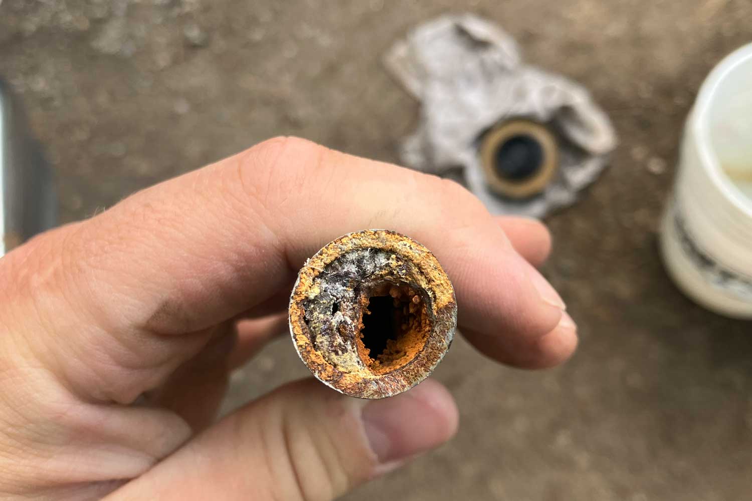 hard water buildup in a plumbing pipe in a London, Ontario homw